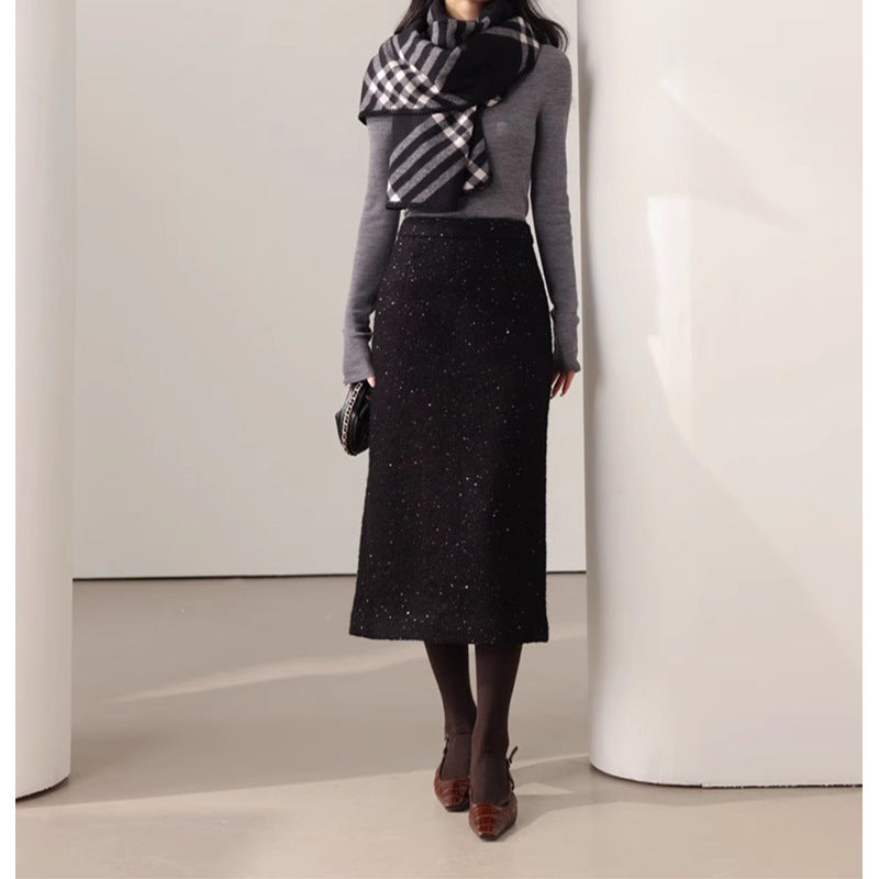 Dame elegant Midirock med glitrende effekt og fint materialeblanding Stilla