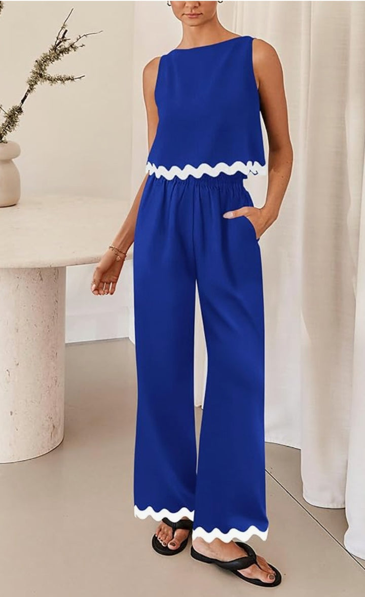 Dame Elegant To-delt Ensemble med flydende snit og dekorativt kant Stilla
