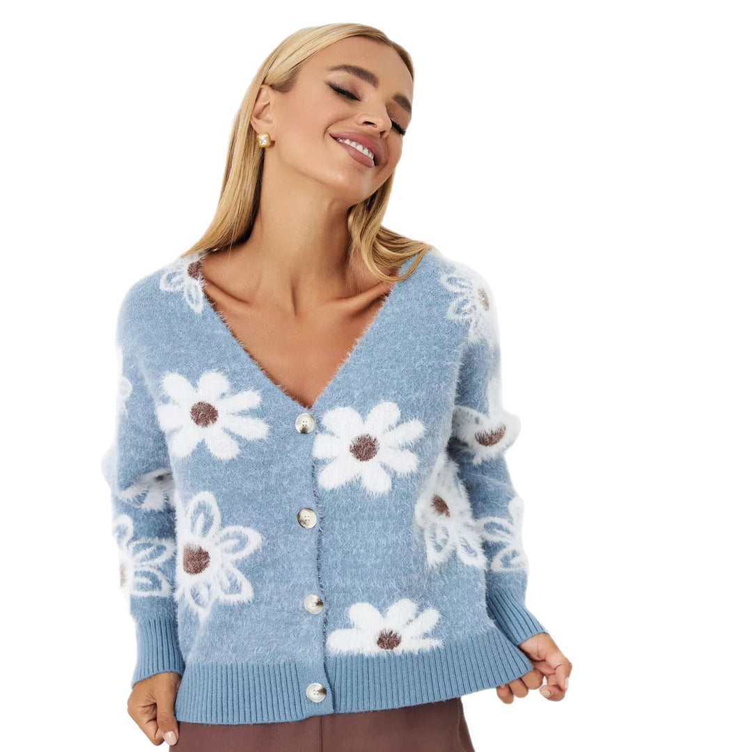 Kvindernes hyggelige cardigan med blomstermønster og knapdetaljer Stilla