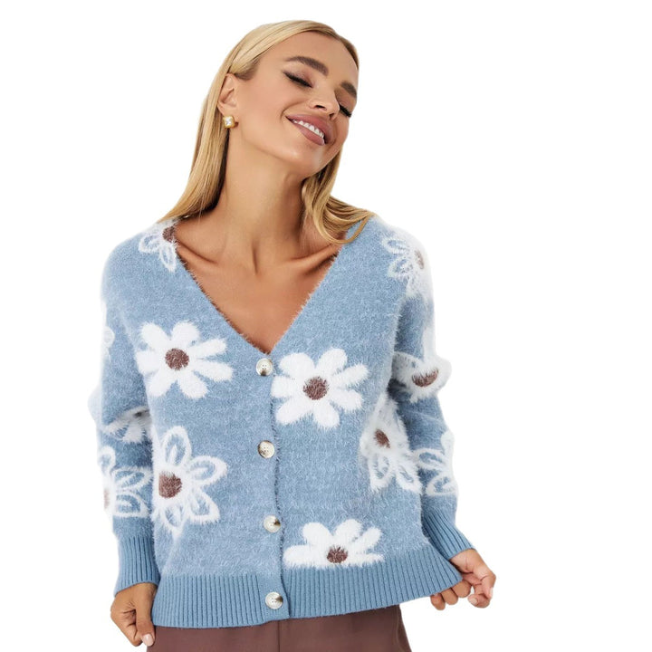 Kvinders hyggelige cardigan med blomstermønster og knapdetaljer Stilla