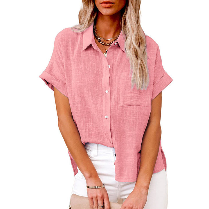 Dame Klassisk Linned blouse med korte ærmer Stilla