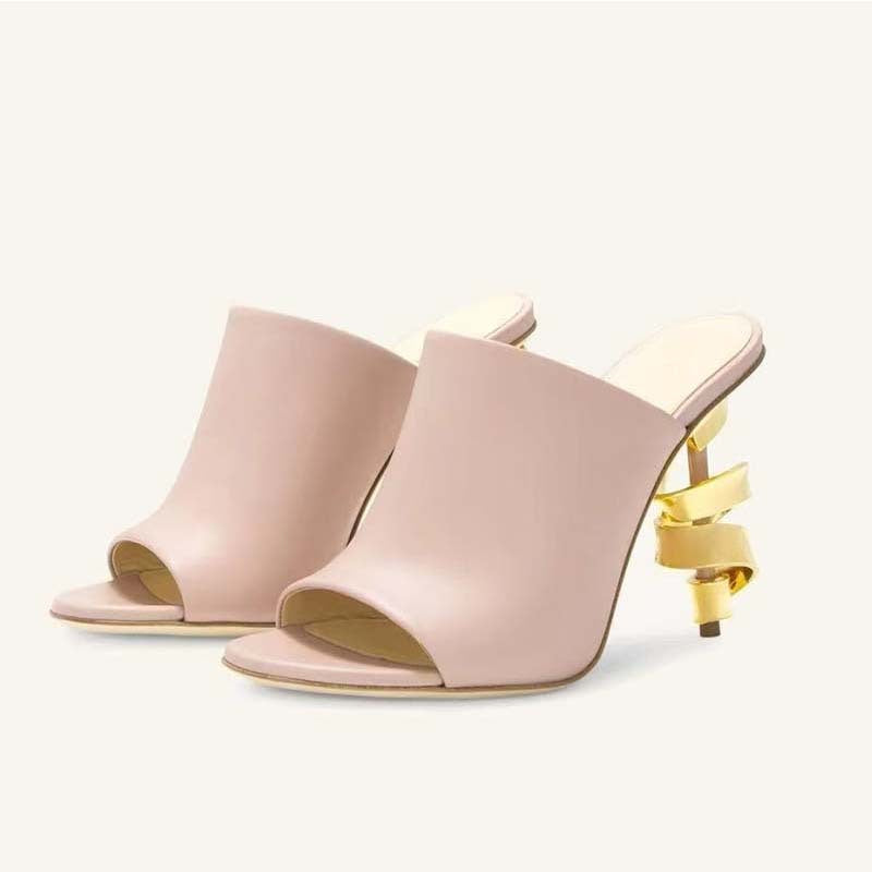 Femme Open-Toe Højhælede Mules med skulpturel metallic Hældesign Stilla