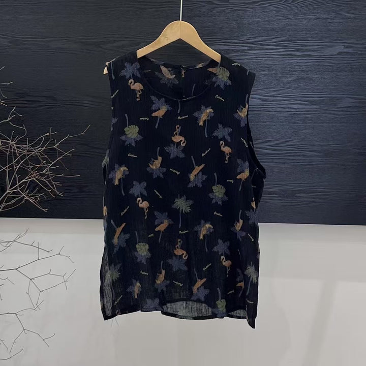 Femme Tropisktryk ærmeløs bluse Stilla