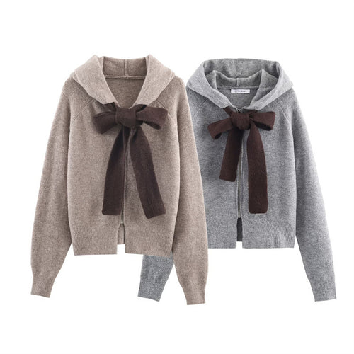 Damer stilfuld strikket sweater med hætte og dekorativ snøre Stilla