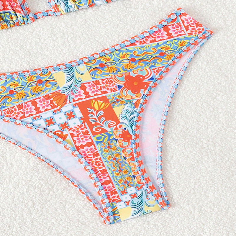 Dame Triangel-Bikini med kreativt blomsterdesign og justerbare stropper Skovae