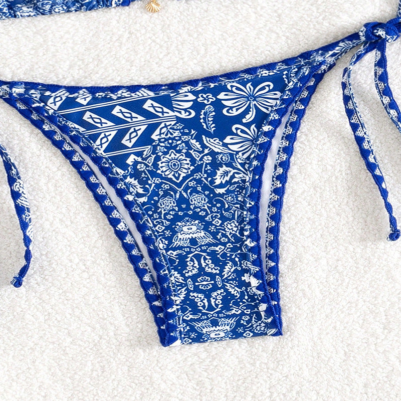 Dame triangel-bikini med justerbare bindebånd og blomsterprint Skovae