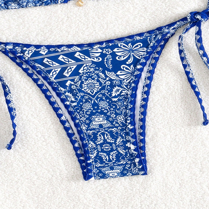 Dame triangel-bikini med justerbare bindebånd og blomsterprint Skovae