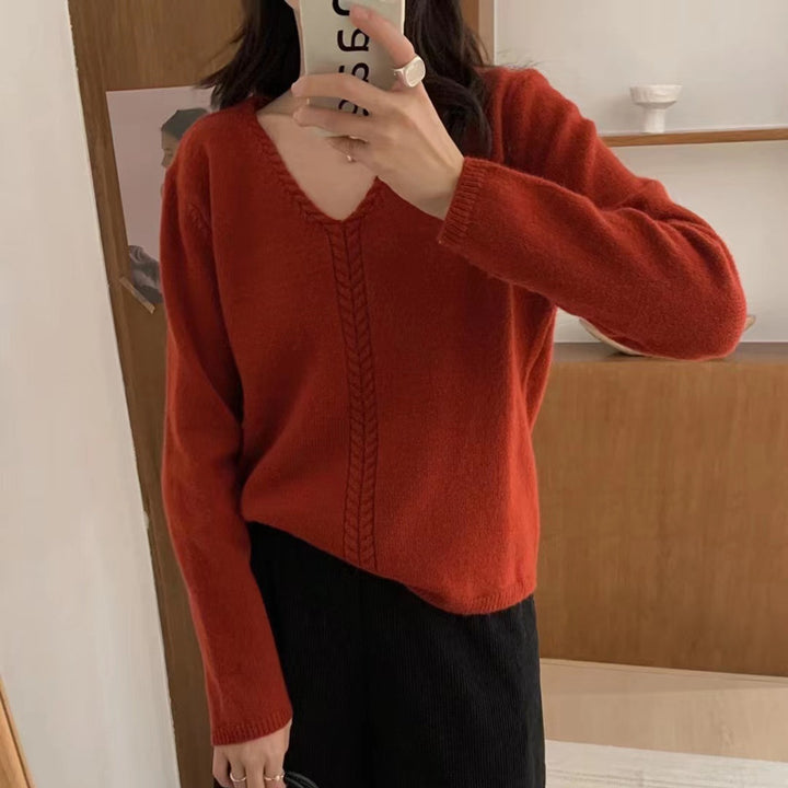 Femme Blød V-Udskæring Strikpullover Stilla