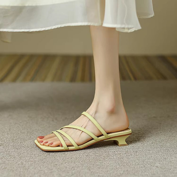 Dame Strappy Open-Toe Slide Sandaler med blokhæl Stilla