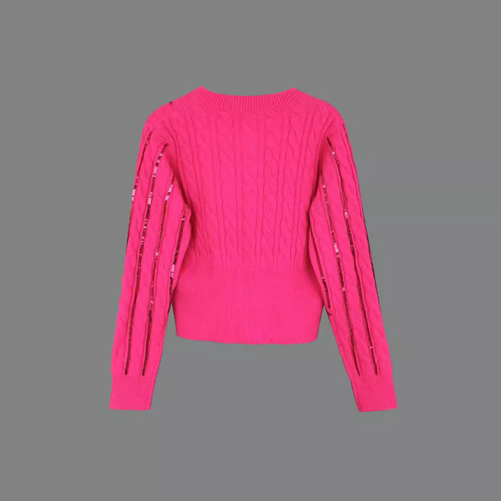 Dame moderigtig strik cardigan med glitrende paletter Stilla