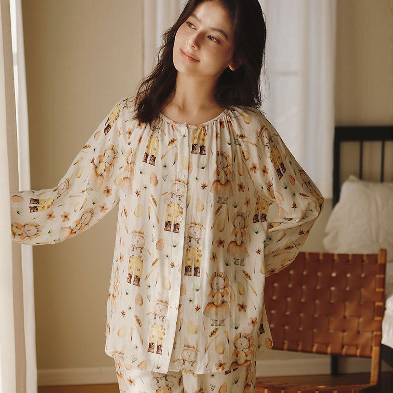 Dame Pyjamasæt med sød tryk Stilla