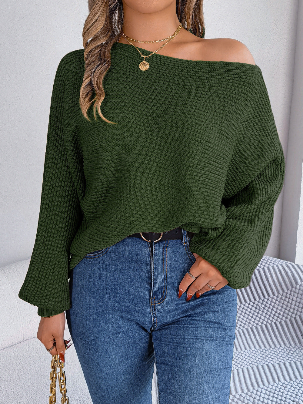Dame oversized strikbluse med ét-ærmet snit Stilla
