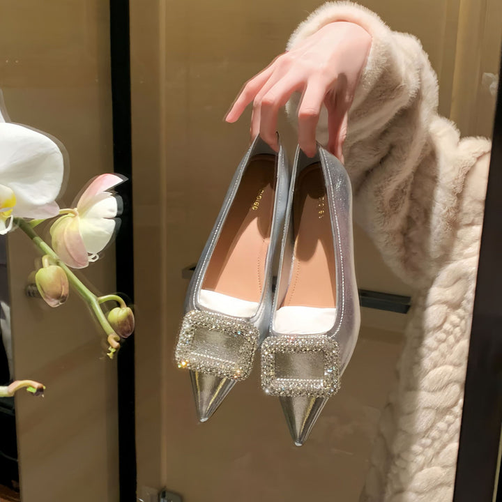 Dame Elegant Spids-Tå Ballerinaer med Krystal-Detalje Stilla