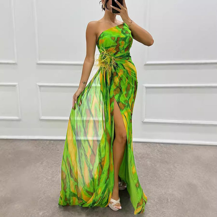 Dame Maxikjole med off-shoulder design og forførende slids Stiila