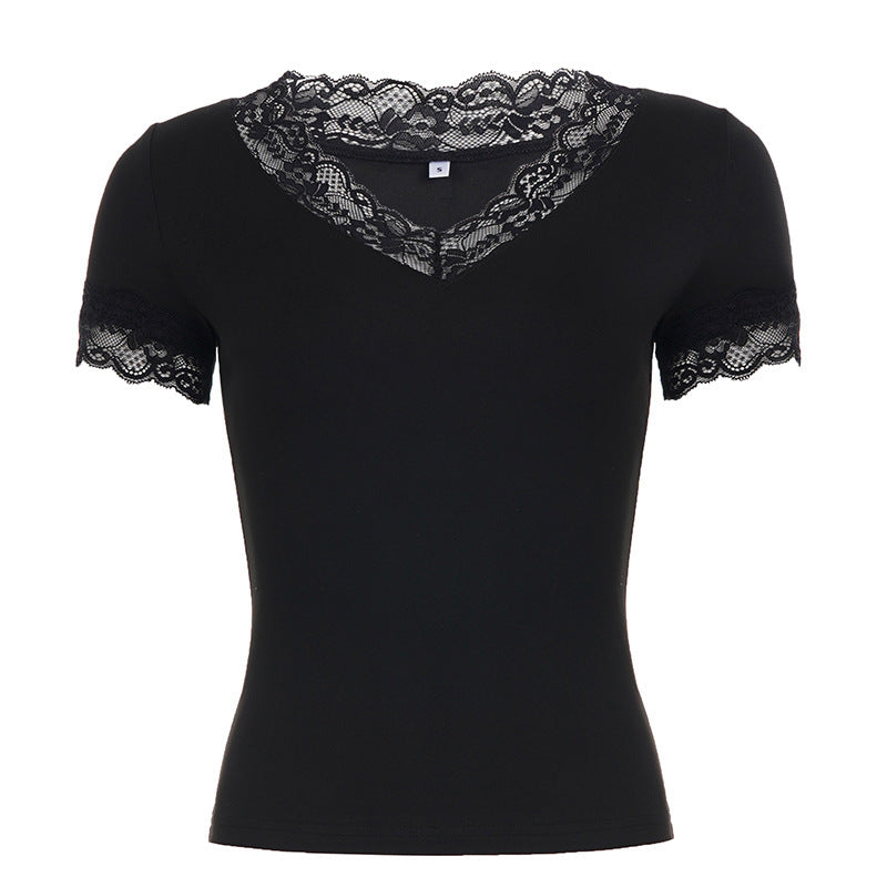 Dame Elegant Spids-T-shirt med V-hals og Kortærmet Skovae