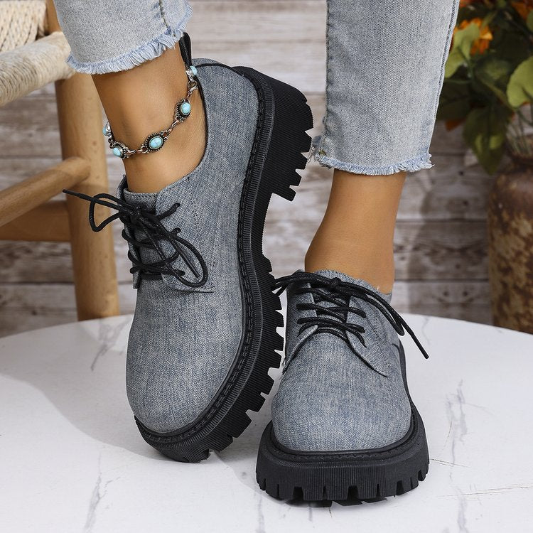 Dame snørrestøvler med skridsikkert gummisål og moderigtigt denim-overmateriale Stilla