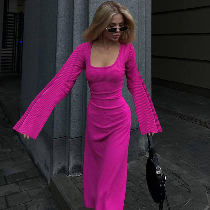 Dame Flared Sleeve Ripp Maxi Kjole Stilla