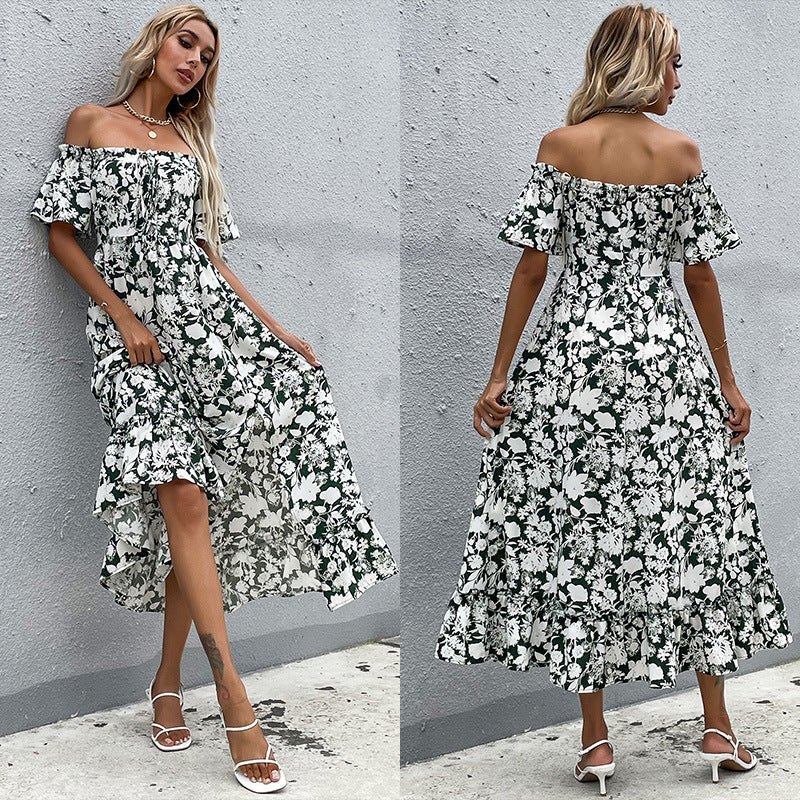 Dame Off-Shoulder Floral Maxi Kjole med sidelæg Stilla