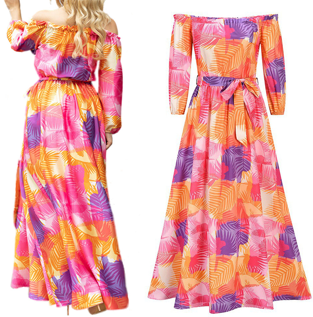Dame Off-Shoulder Maxikjole med florale Applikationer Stilla
