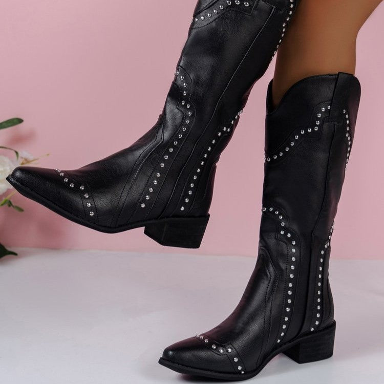 Dame Cowboy støvler med glitrende nitter og elegant design Stilla