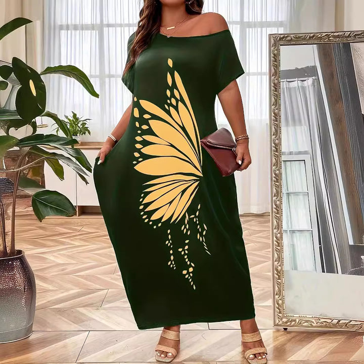 Dame maxikjole med elegant sommerfugl motiv Stilla