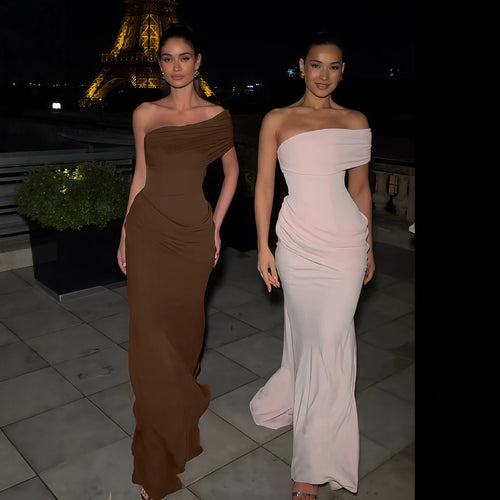 Dame Elegant Vinklekjole med asymmetrisk overdel og figursyet kant Skovae