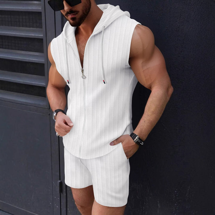 Herrer Ærmeløs Zip-Up Hoodie og Shorts Sæt Stilla