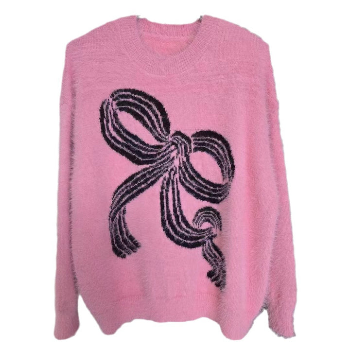 Kvindernes hyggelige sweater med dekorativ sløjfe mønster