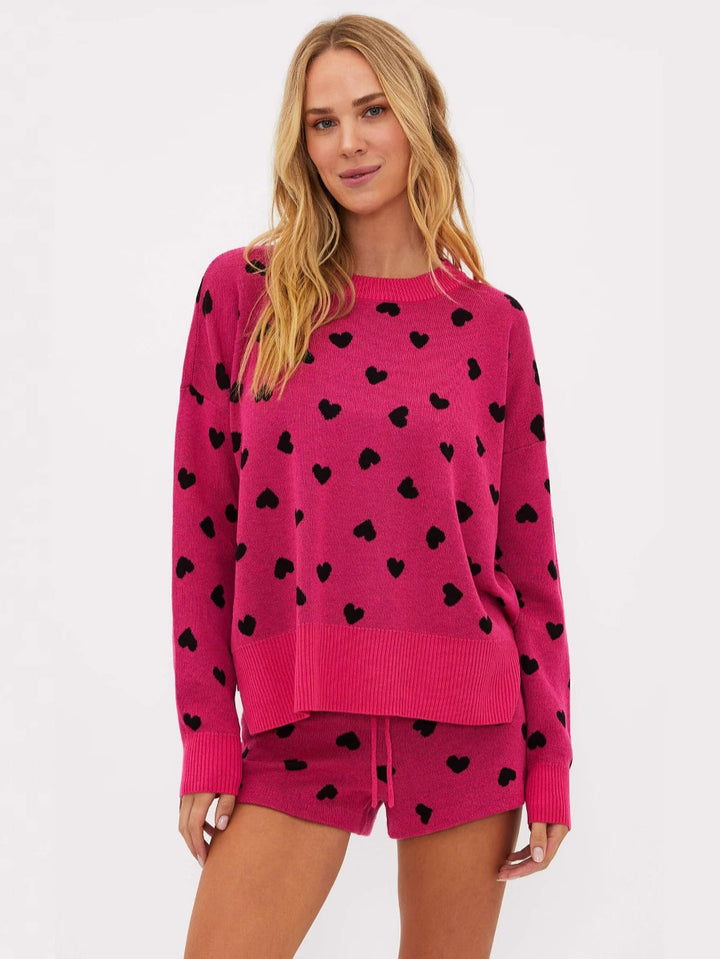 Damer Oversized Pullover med hjerte mønster Stilla