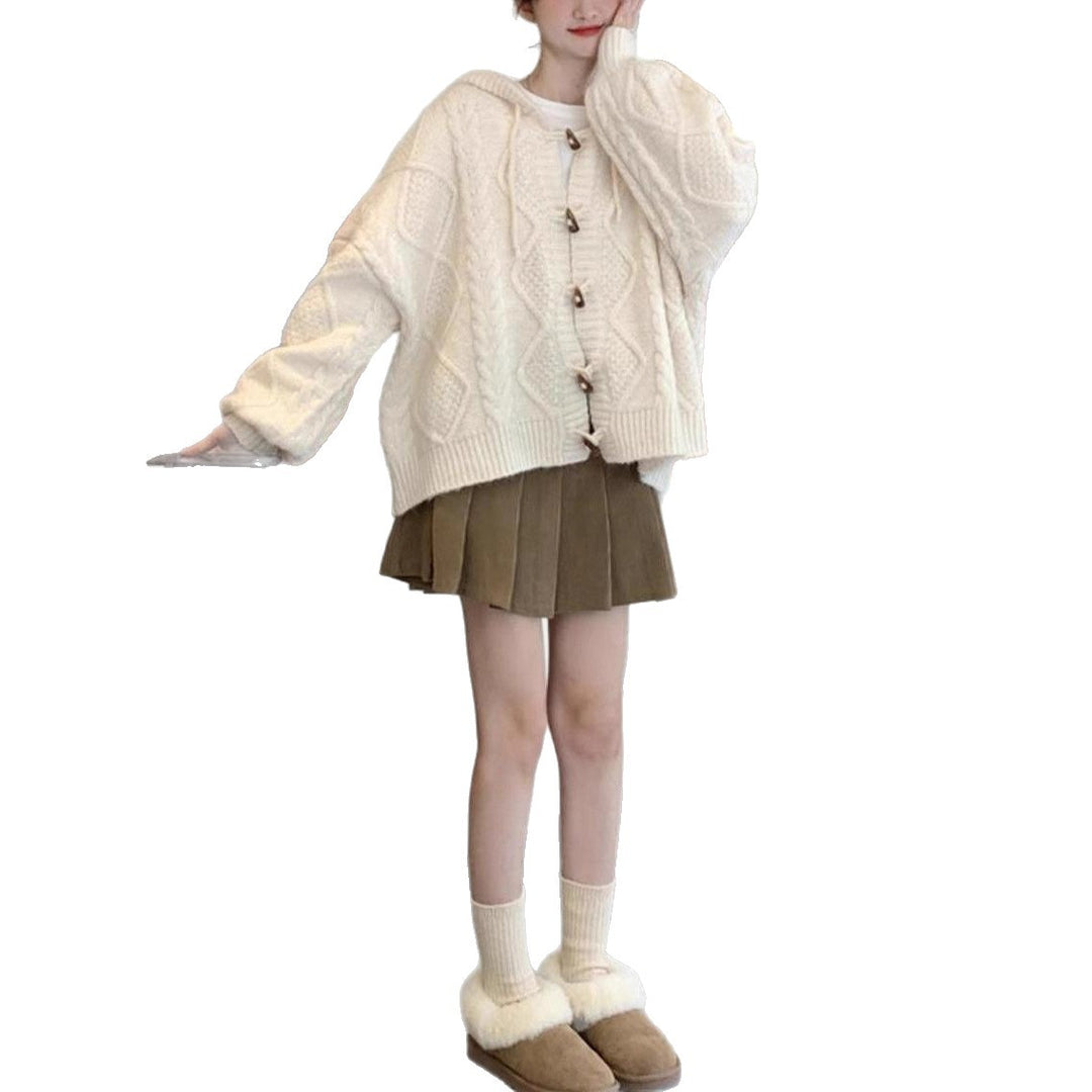 Kvinders oversized cardigan med hætte og kabelstrik mønster Stilla