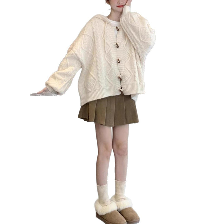 Kvinders oversized cardigan med hætte og kabelstrik mønster Stilla
