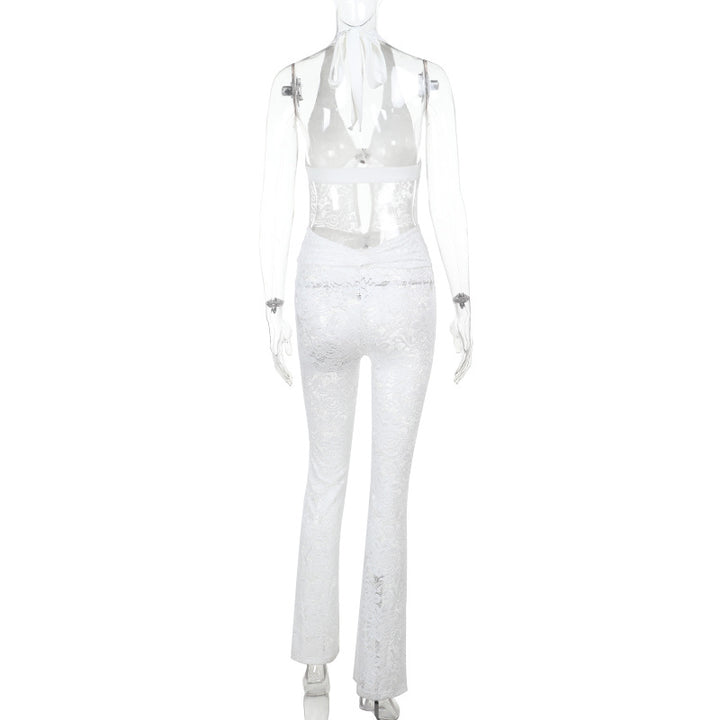 Dame jumpsuit med elegant spidsedetalje og dyb V-hals Skovae