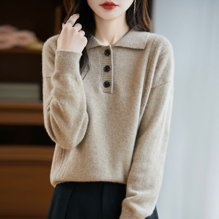 Kvindernes Koshiba-stil Sweater med Elegant Knaplukning Stilla