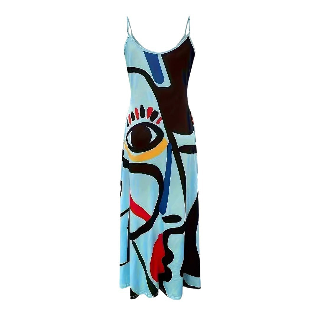 Dame Elegant Maxikjole med moderne abstrakt print og flydende snit Stilla