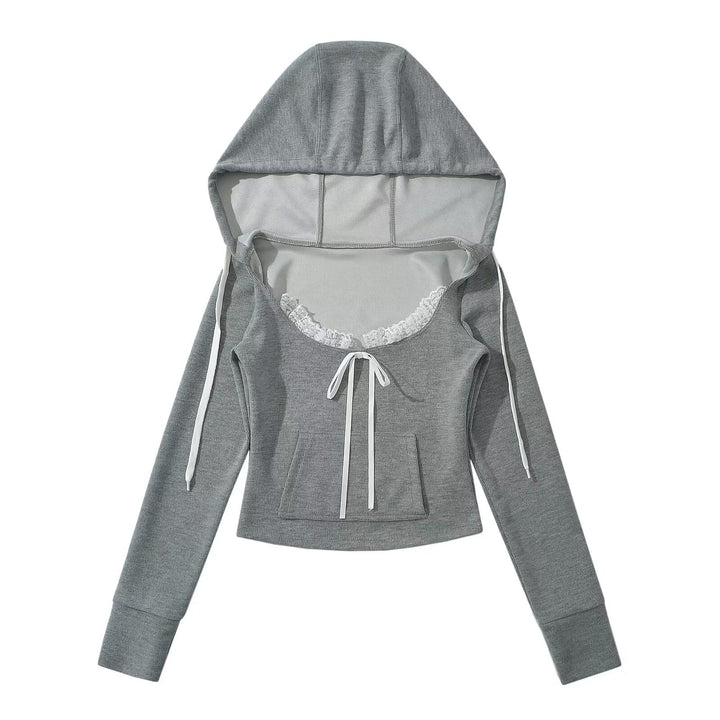 Dame Cropped Hoodie med blonder og justerbare snore Stilla