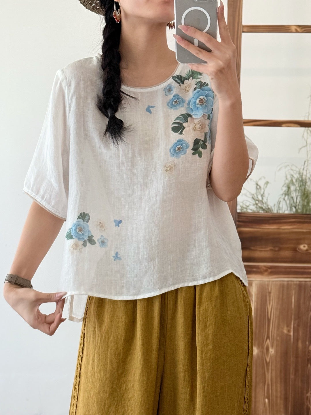 Femme Floral Print Afslappet Pasform Top Stilla