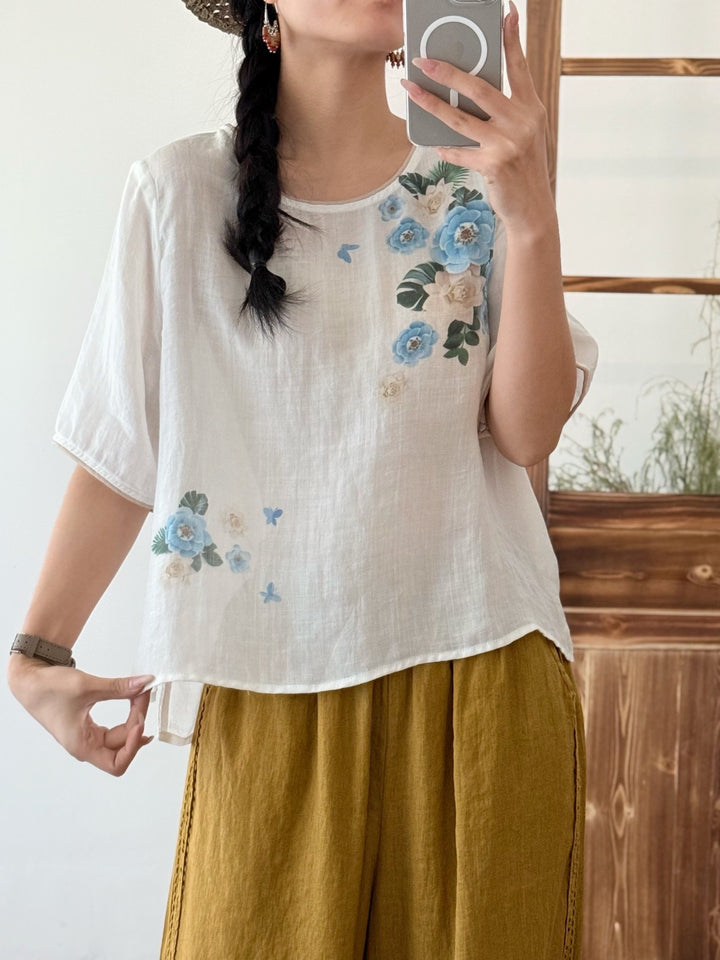 Femme Floral Print Afslappet Pasform Top Stilla