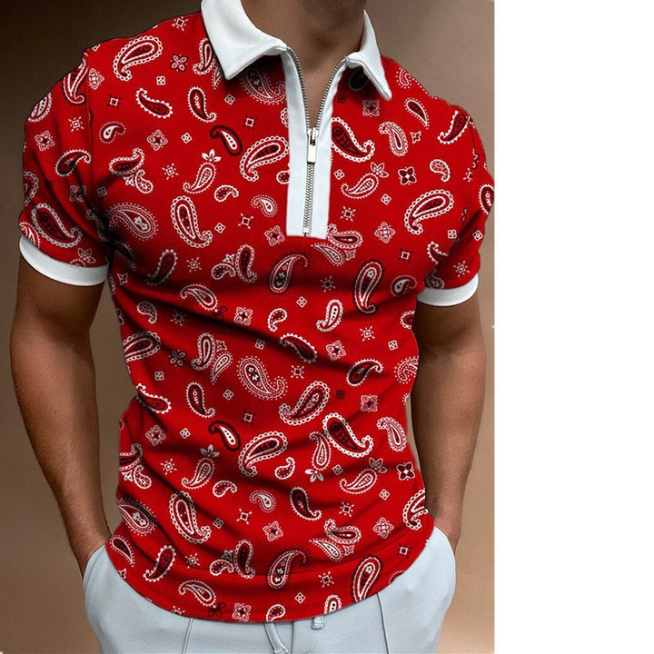 Herrer polo skjorte med trendy paisley mønster og lynlås Stilla