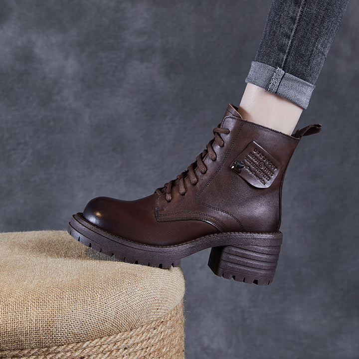 Dame Mode-Foreward Chunky Heel Snørestøvler Stilla
