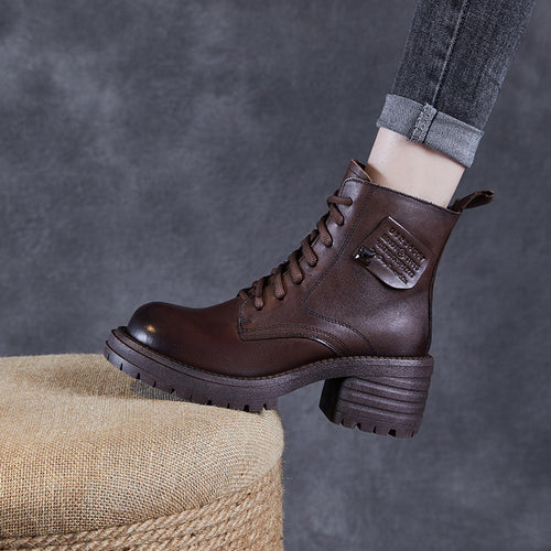 Dame Mode-Foreward Chunky Heel Snørestøvler Stilla