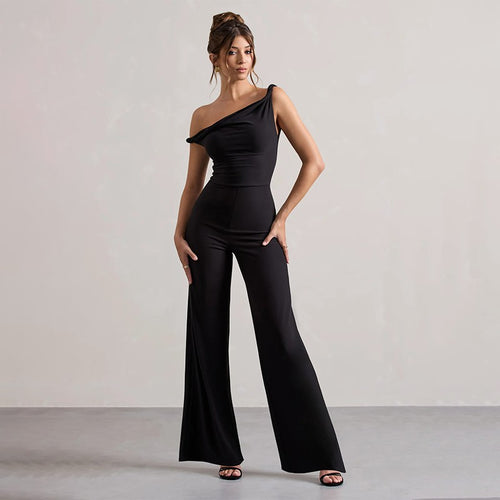 Dame off-shoulder jumpsuit med bredt ben og elastisk overdel Skovae
