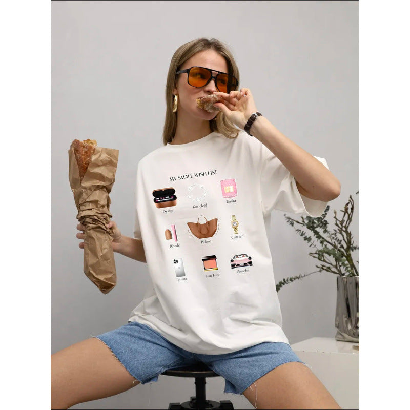 Dame T-shirt med kreativ ønskeseddel-print og afslappet oversized cut Stilla