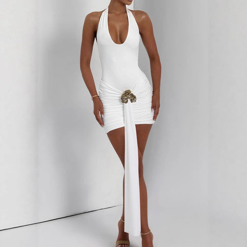 Dame Elegant Cut-Out Minikjole med Voksende Look og Glamourøse Detaljer Skovae