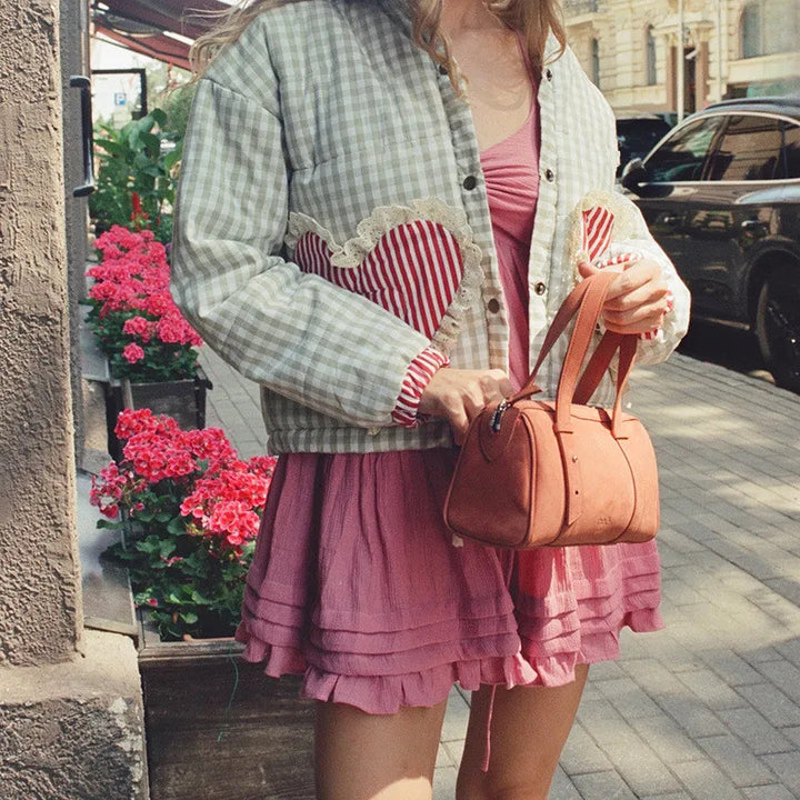 Femme quilted check jacket with heart pockets Stilla