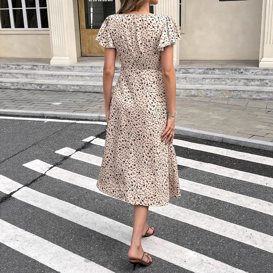 Dame vintage-inspireret knaplukning midi-kjole Stilla