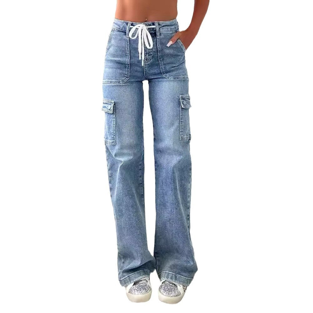 Dame Cargo Jeans med sidelommer og snor Stilla