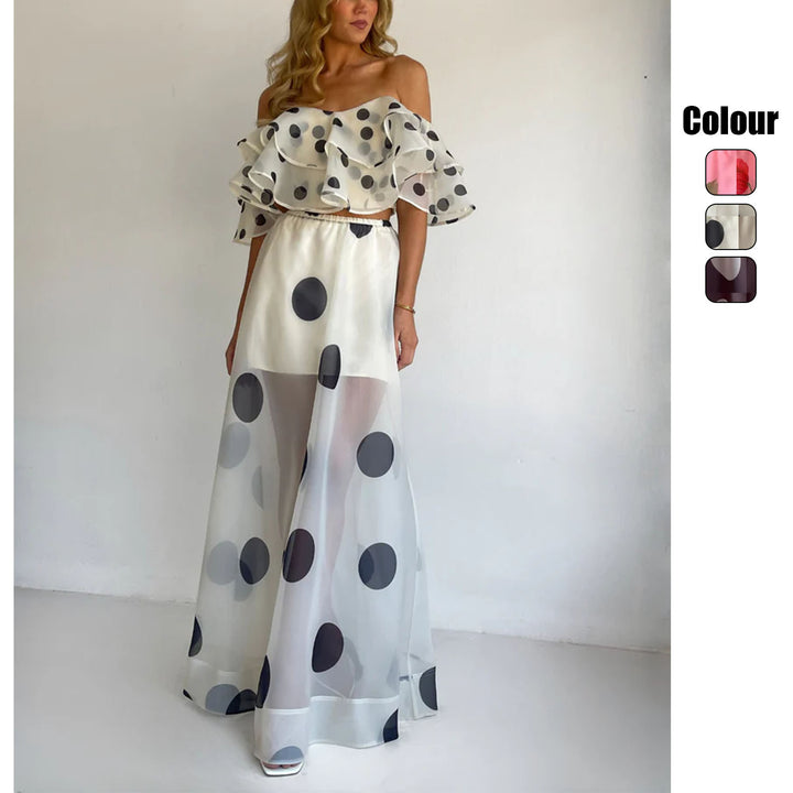 Dame maxi nederdel sæt med off-shoulder top og legende ruffle design