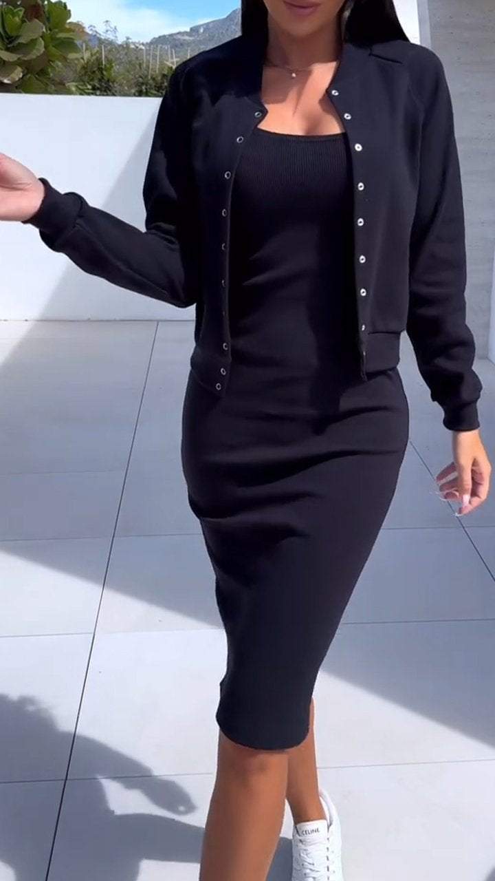 Dame Sporty Outfit i afslappet stil med jakke og kjole Stilla