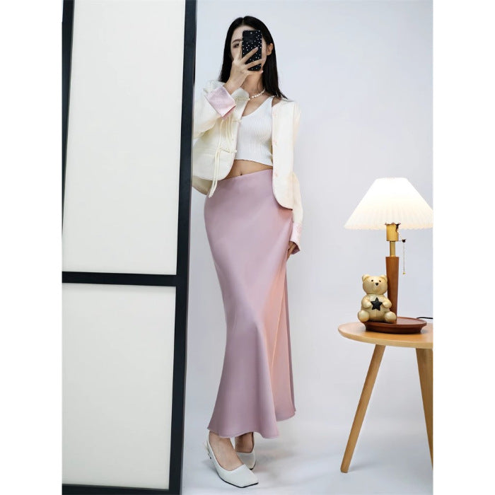 Dame Elegant Maxi Skirt lavet af høj kvalitet flydende materiale med en bred pasform Skovae