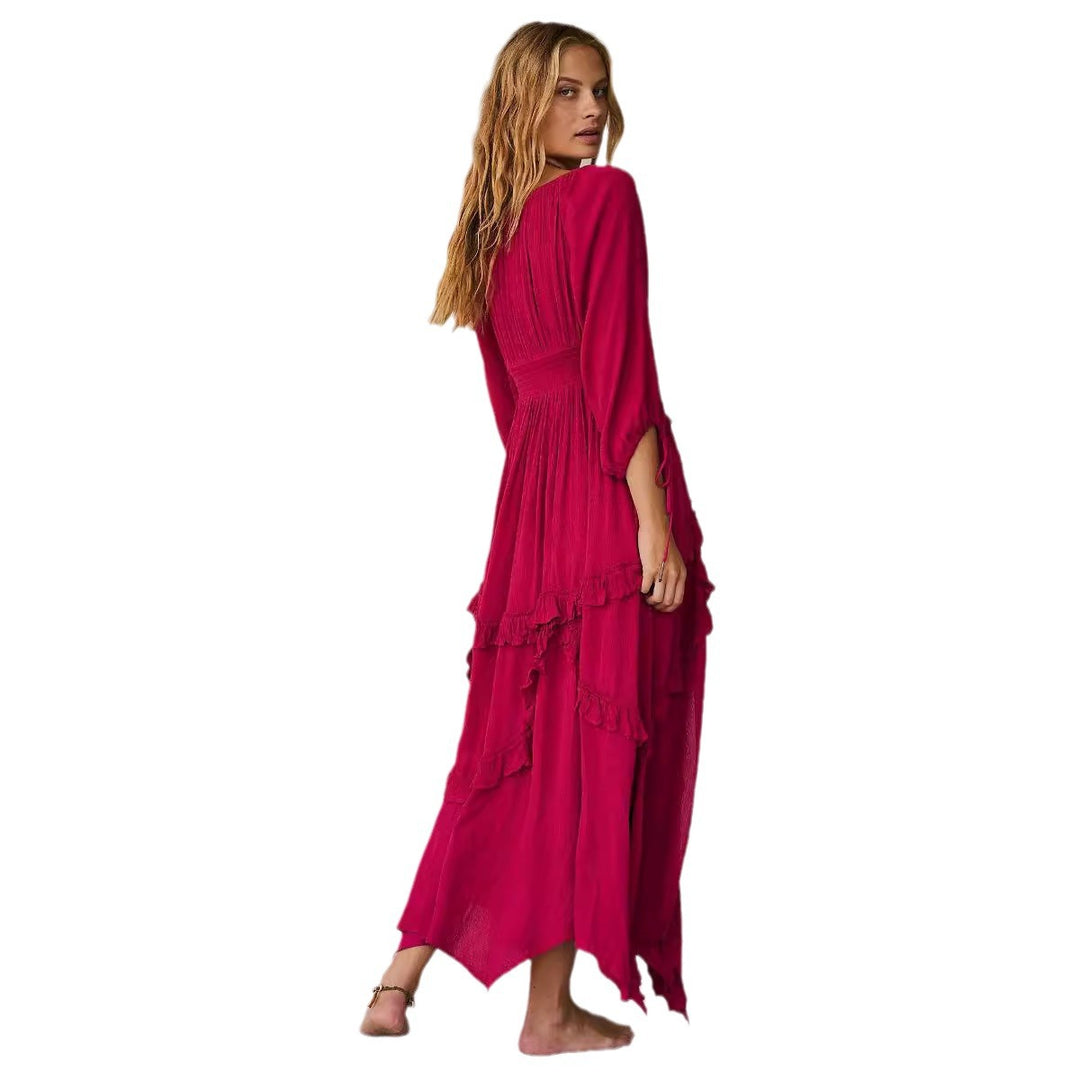 Dame Maxikjole med afslappet Boho-stil og voluminøse flæsedetaljer Stilla